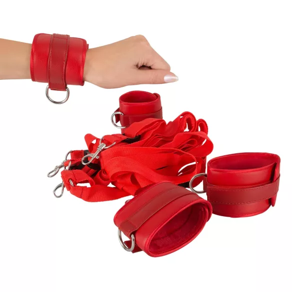 Bad Kitty - σετ δεσίματος κρεβατιού με βέλκρο - συνθετικό δέρμα - κόκκινο