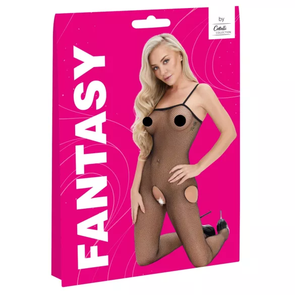 Cottelli Fantasy - ολόσωμη διχτυωτή φόρμα με ανοιχτούς γοφούς και ανοιχτό καβάλο (μαύρο) - S-L
