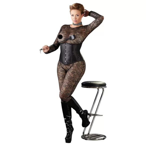 Cottelli Plus Size - κορσές σατέν για γυναίκα - μαύρο