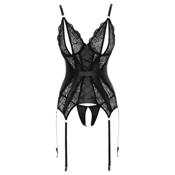 Cottelli - σετ γυναικείο με δαντέλα ανοιχτό τοπ και στρινγκ - μαύρο