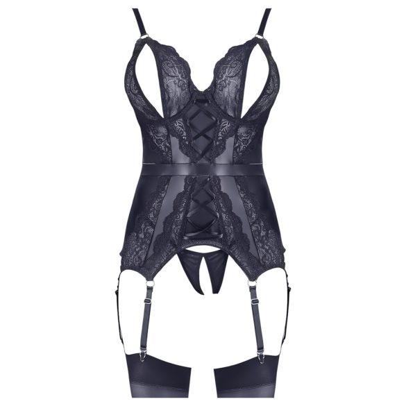 Cottelli - σετ γυναικείο με δαντέλα ανοιχτό τοπ και στρινγκ - μαύρο