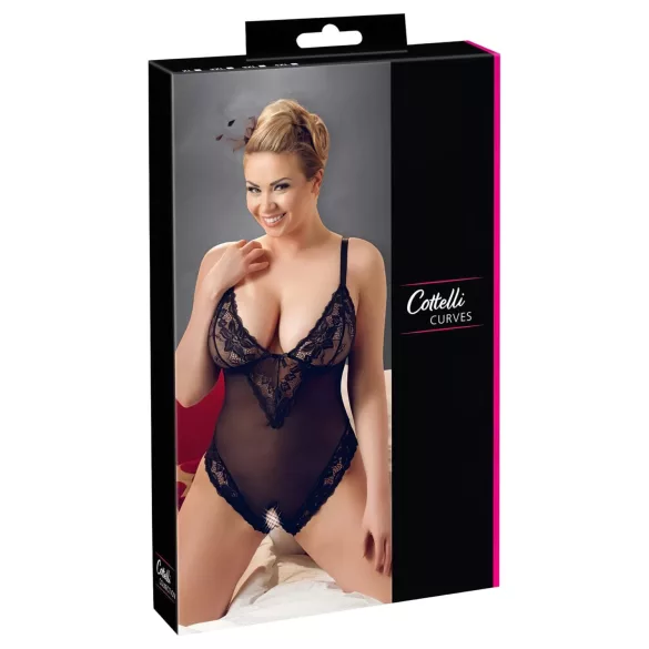 Cottelli Plus Size - κορμάκι δαντέλα για γυναίκα - μαύρο