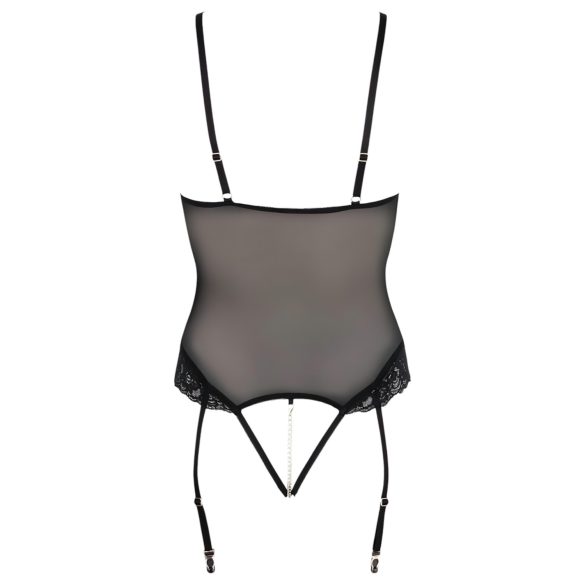 Cottelli Bondage - κορμάκι με μεταλλικούς κρίκους και χειροπέδες - μαύρο - M