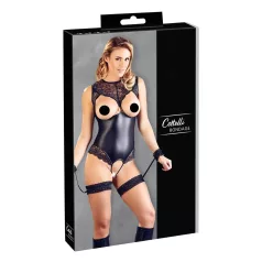   Cottelli Bondage - γυναικείο ολόσωμο κορμάκι ανοιχτό με μανσέτες χεριών - μαύρο - L