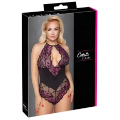   Cottelli Plus Size - κορμάκι με λουλούδια - μαύρο μωβ - για γυναίκα
