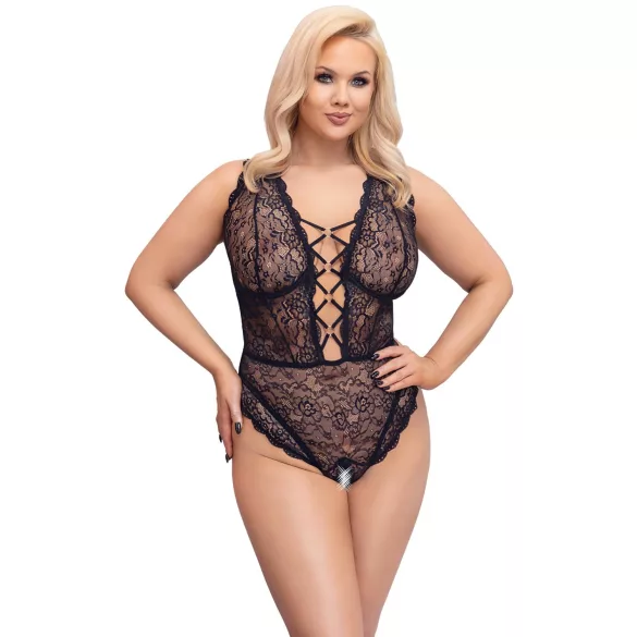 Cottelli Curves - κορμάκι plus size διάφανο με σχέδια - μαύρο