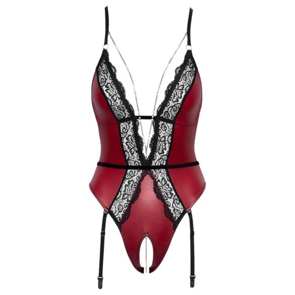 Abierta Fina - κορμάκι ανοιχτό με ζαρτιέρες - μαύρο κόκκινο - L