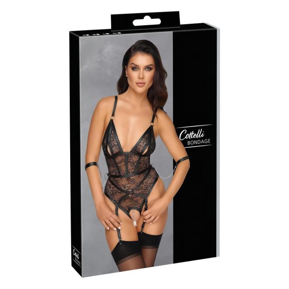 Cottelli Bondage - κορμάκι με άνοιγμα και χειροπέδες - μαύρο - L