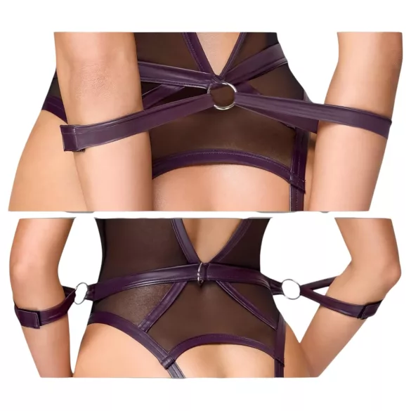 Cottelli Bondage - ανοιχτό κορμάκι και δεσμά χεριών (μαύρο)