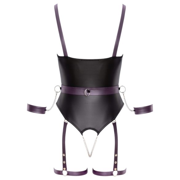 Cottelli - ανοιχτό bondage κορμάκι με χειροπέδες (μαύρο)