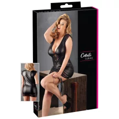   Cottelli Plus Size - γυναικείο φόρεμα λάτεξ με δαντέλα - μαύρο - XXL