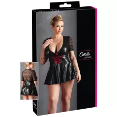   Cottelli Plus Size - γυναικείο φόρεμα wetlook με κόκκινο κορσέ - μαύρο
