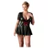 Cottelli Plus Size - γυναικείο φόρεμα wetlook με κόκκινο κορσέ - μαύρο - XXXL