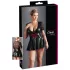 Cottelli Plus Size - γυναικείο φόρεμα wetlook με κόκκινο κορσέ - μαύρο - XXXXL