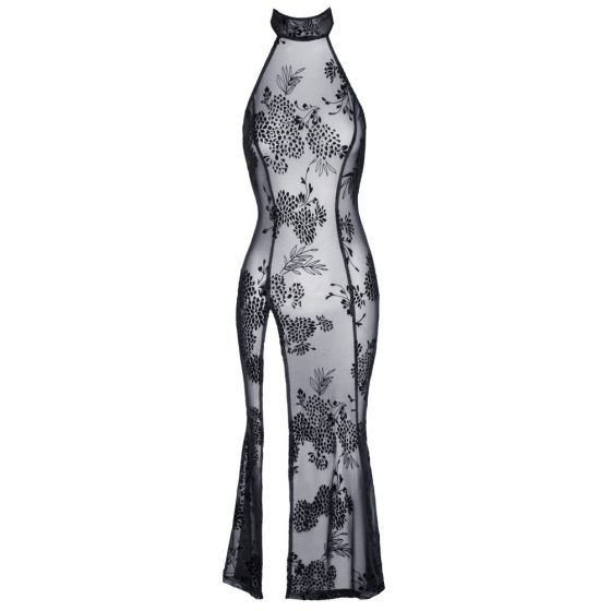 Noir - translucent floral long dress (black) - M