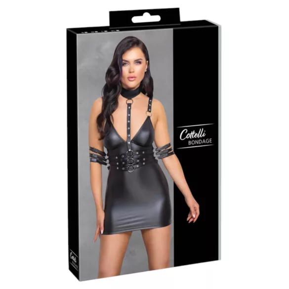 Cottelli Bondage - μίνι φόρεμα με λαιμόκοψη - γυαλιστερό μαύρο - XL