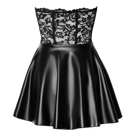 Noir - lace top glossy mini dress (black) - M