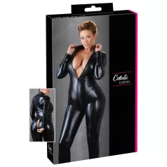  Cottelli Plus Size - ολόσωμη φόρμα party γυαλιστερή μακρυμάνικη μαύρη - 4XL