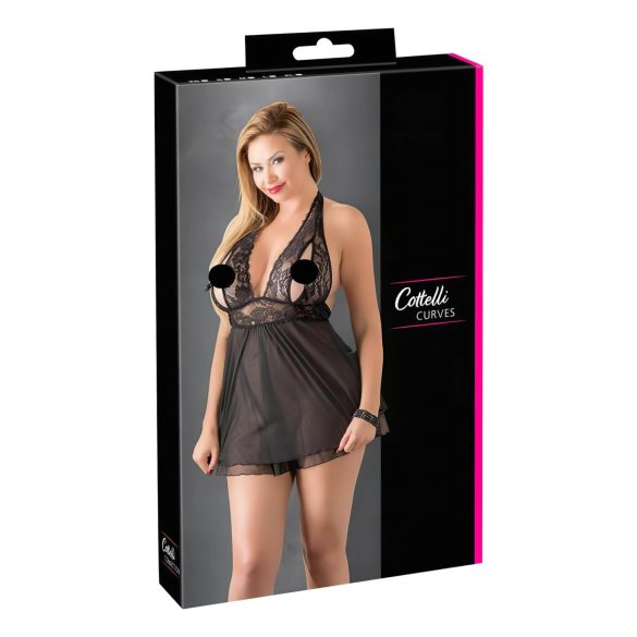 Cottelli Plus Size - babydoll για γυναίκα - δαντέλα - μαύρο - 4XL