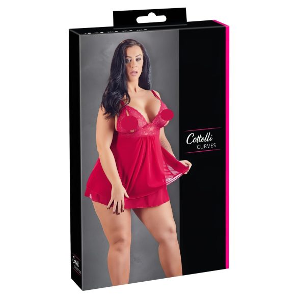 Cottelli Plus Size - δαντελωτό, ανάλαφρο babydoll (κόκκινο) - XL