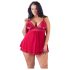 Cottelli Plus Size - δαντελωτό, ανάλαφρο babydoll (κόκκινο) - 4XL
