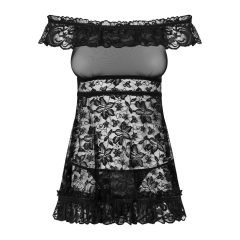   Obsessive Flores - ruffle-floral babydoll with thong (black) - L/XL