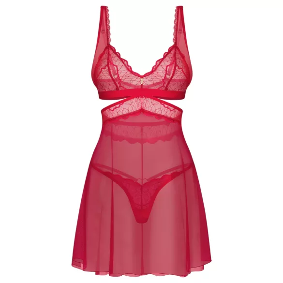 Obsessive Cupide Desir - Babydoll δαντέλα διάφανο σετ - κόκκινο - L/XL