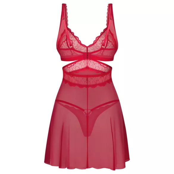 Obsessive Cupide Desir - Babydoll δαντέλα διάφανο σετ - κόκκινο - L/XL
