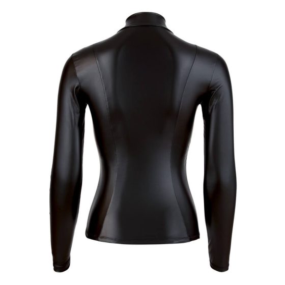 Cottelli - Women's long sleeve top with shiny sleeves (black) - XL