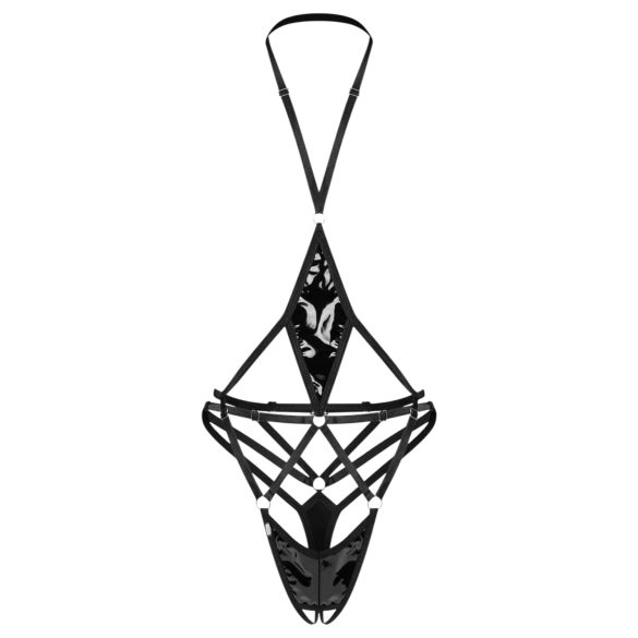 Obsessive - γυναικείο bodysuit με ανοικτό καβάλο και τιράντες - μαύρο - L/XL