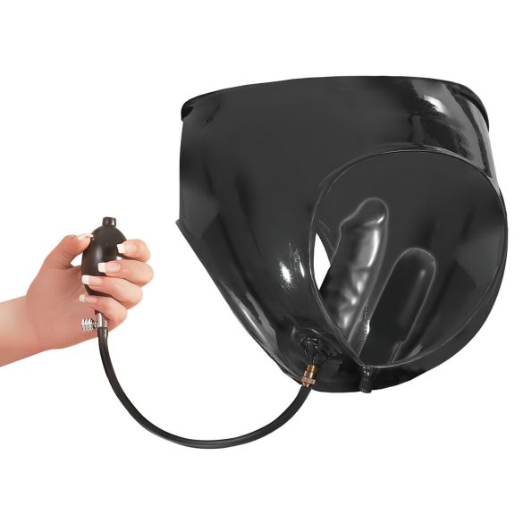 LATEX - γυναικείο εσώρουχο με 2 διογκούμενα εσωτερικά dildo - μαύρο