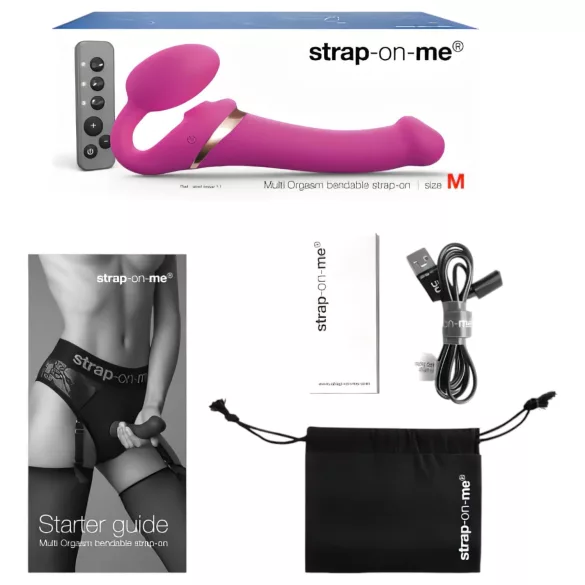 Strap-on-me - δονητής strap-on με κύματα αέρα M - σιλικόνη ροζ
