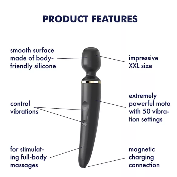 Satisfyer Wand-er Woman - μαζινταριστής δονητής αδιάβροχος - μαύρο