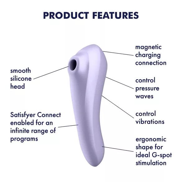 Satisfyer Dual Pleasure - δονητής 2 σε 1 με παλμούς αέρα - μωβ - bluetooth
