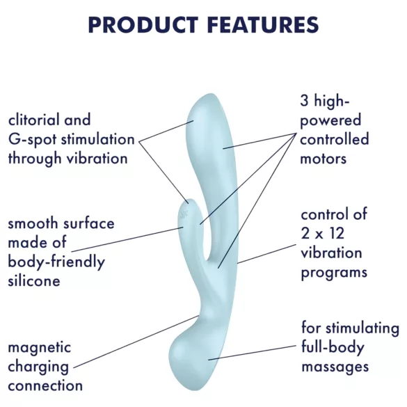 Satisfyer Triple Oh - δονητής με βραχίονα κλειτορίδας επαναφορτιζόμενος μπλε