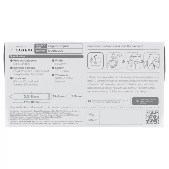 Sagami Original 0.01 - προφυλακτικό - 55mm - 5 τεμάχια