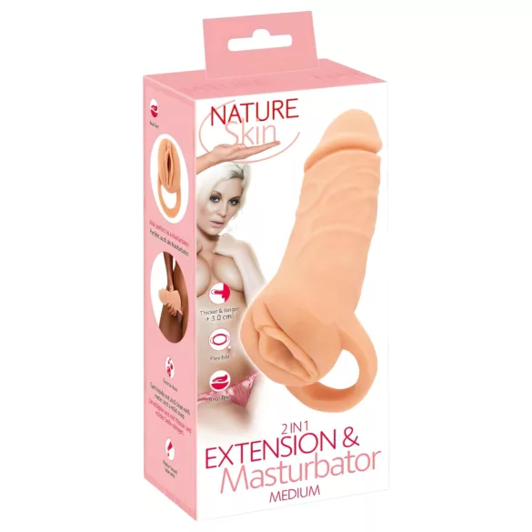 Nature Skin - προέκταση πέους & τεχνητός κόλπος - 18cm φυσικό χρώμα