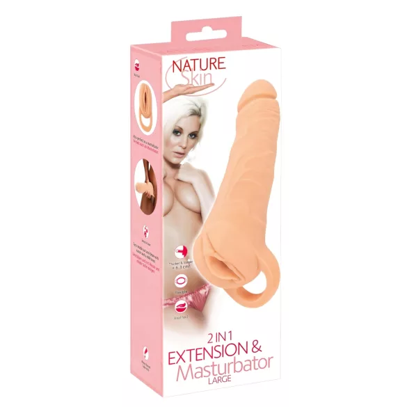 Nature Skin - διπλή σιλικονένια κούκλα/προέκταση πέους - 23cm - φυσικό χρώμα