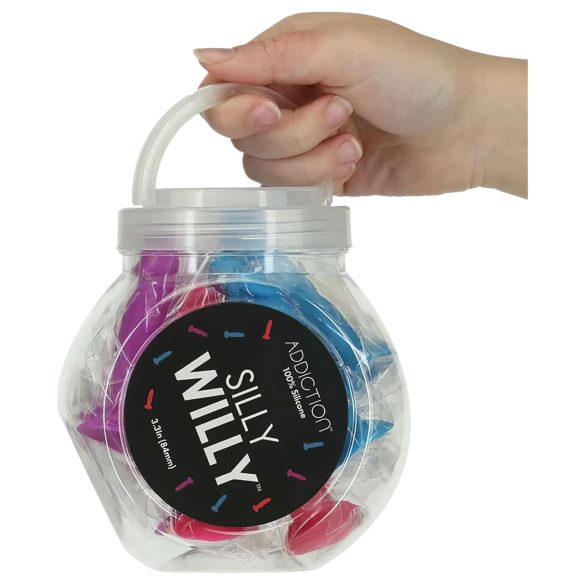 Silly Willy - δονητής σιλικόνης με βεντούζα - 12 τεμ. (πολύχρωμα)