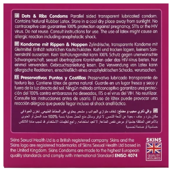 Skins - προφυλακτικά με ραβδώσεις και κουκίδες - 4 τεμάχια