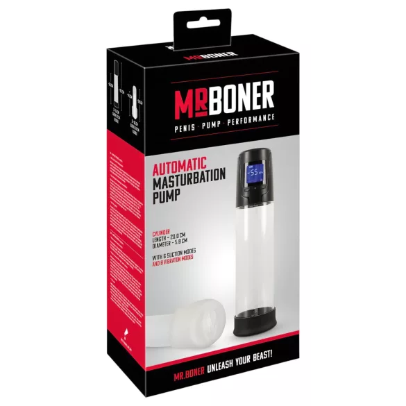 Mister Boner - επαναφορτιζόμενη, αυτόματη αντλία πέους (μαύρο-διάφανο)