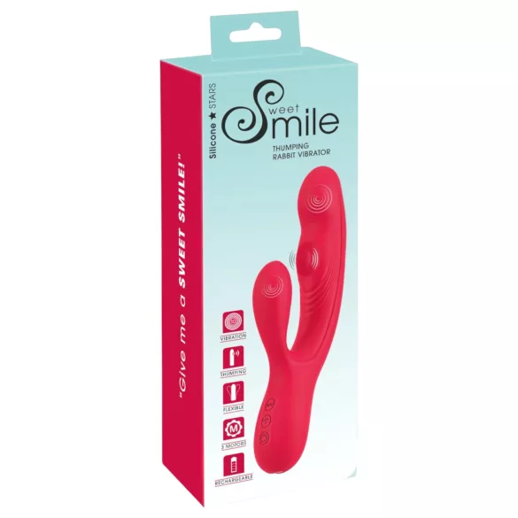 Smile Thumping Rabbit - δονητής κουνέλι 3 μοτέρ επαναφορτιζόμενος κόκκινος