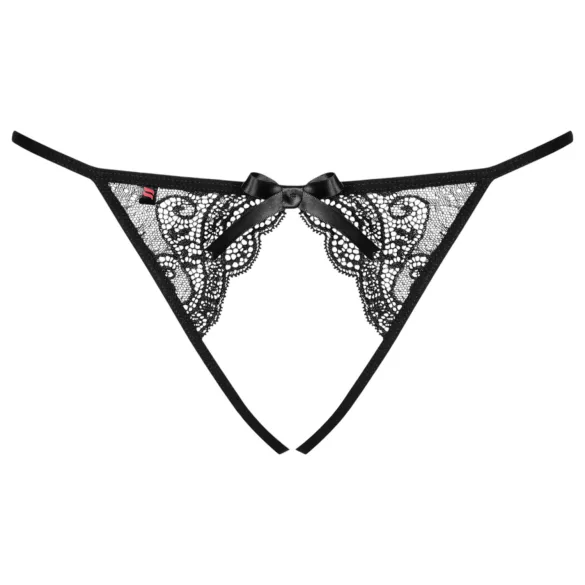 Obsessive - γυναικείο string δαντέλα, ανοιχτό καβάλο - μαύρο - L/XL