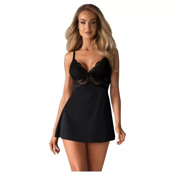 Obsessive - δαντελένιο babydoll και string (μαύρο)