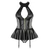 Obsessive - κορσές και στρινγκ με εφέ λάκας (μαύρο) - L/XL