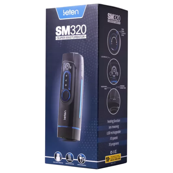Leten SM320 - ανδρικός masturbator με ήχους, ώθηση, θέρμανση - μαύρο