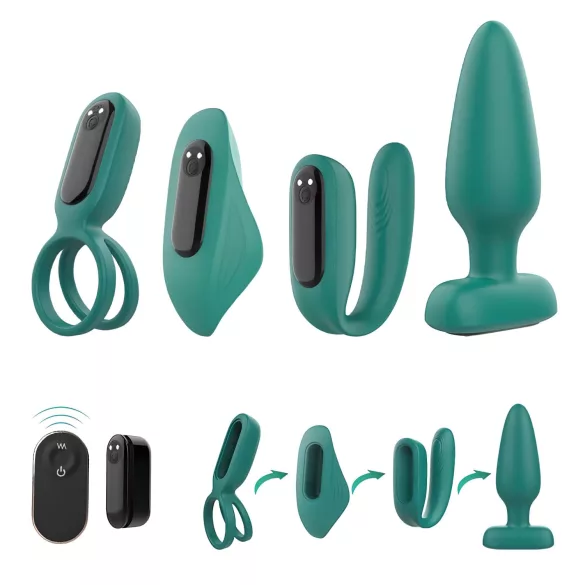 Sex HD - σετ δονητών 4 τεμαχίων με τηλεχειριστήριο επαναφορτιζόμενο - πράσινο