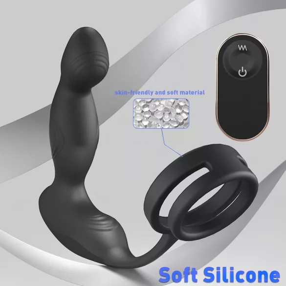 Sex HD Virgil - δονητής προστάτη με δαχτυλίδι πέους & όρχεων - μαύρο
