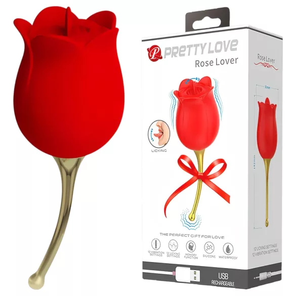 Pretty Love Rose Lover - δονητής κλειτορίδας με γλώσσα 2 σε 1 - κόκκινο