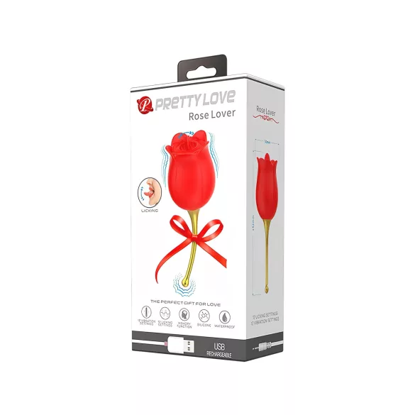 Pretty Love Rose Lover - δονητής κλειτορίδας με γλώσσα 2 σε 1 - κόκκινο